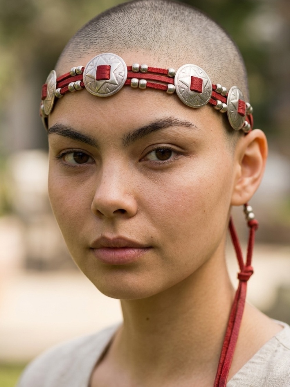 Handcrafted Red Leather and Silver Concho Multi Wearable Band - Unisex
